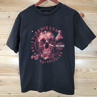 #ad Harley Davidson T Shirt Men Medium Wind River Skull Bone Double Sided $19.99