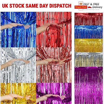 #ad 2M 3M FOIL FRINGE TINSEL SHIMMER CURTAIN DOOR WEDDING BIRTHDAY PARTY DECORATIONS GBP 2.10