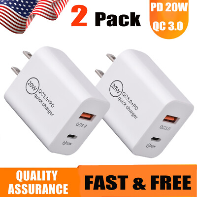 #ad 2 X USB PD 20W Quick Type C QC 3.0 Fast Charge Phone Wall Chargers Adapter White $10.25