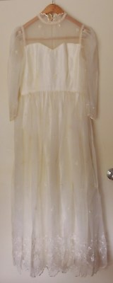 #ad Vintage Wedding Gown Dress Antique White Ivory HAND MADE Voile Rosettes No Size $98.95