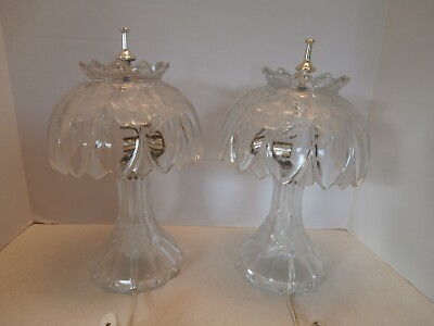 #ad VINTAGE CUT CRYSTAL TABLE LAMPS WITH CRYSTAL SHADE AT MATCHING PAIR MID20CENTURY $1747.00