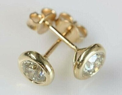 #ad 2 CT Round Simulated Diamond Women Stud Earrings Real 925 Yellow Sterling Silver $39.99