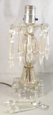 #ad Vintage Glass Bedroom Lamp Drop Prism Boudoir Pressed Scalloped Bobeche Works $64.99