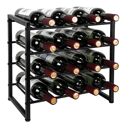 #ad Wine Rack Freestanding 16 Bottle 4 Tier Display Storage Wine Rack for Counter... $44.54