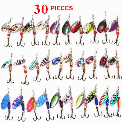 #ad 30 PCS Fishing Lures Metal Spinner Baits Bass Tackle Crankbait Trout Spoon Trout $11.95