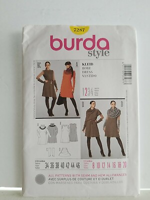 #ad Burda Style Pattern 7287 size 8 20 dress $9.99