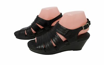 #ad elites by walking cradles women#x27;s black leather strappy 3quot; platform wedge sandal $71.37