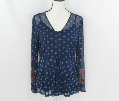 #ad NWT Style amp; Co Womens Blue Patterned Two Piece Mesh Blouse M $6.29