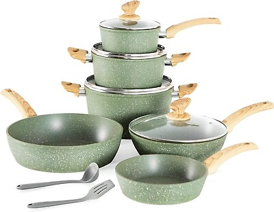 #ad 12Piece Kitchen Induction Cookware Set Granite Non Stick Pots and Pans Set w Lid $98.99