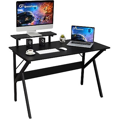 #ad Greenforest Home Office Desk W Monitor Shelf Computer Gaming Desk Black 47quot; $71.18