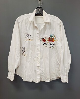 #ad Womens Aintree Embroidered Cows and Farm Button Up Shirt Sz M $20.00