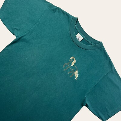 #ad VTG Horse Tshirt Mens Medium Green Single Stitch 90s Embroidered Horse Alore Tag GBP 15.99