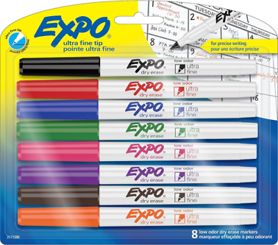 #ad EXPO Low Odor Dry Erase Markers Ultra Fine 8 Count Pack of 1 Assorted $12.95