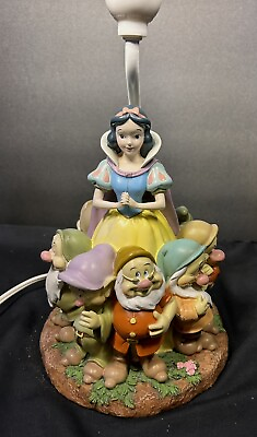 #ad Vintage Disney Snow White Seven Dwarfs Lamp Disney Desk Switch On Cord $55.99
