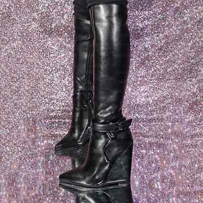 #ad Female knee length boots with wedge shaped side zipper and high leg PU boots $197.10