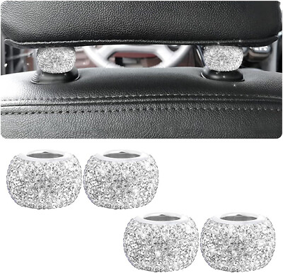 #ad White Rhinestone Interior Car Headrest Collar Bling Crystal Decor Ring Universal $22.00