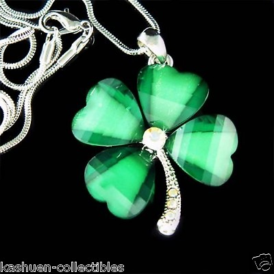 #ad Irish 4 Leaf CLOVER made with Swarovski Crystal St Patricks Day Necklace Jewelry $43.00