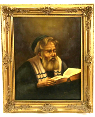 #ad Oil Painting quot;Rabbi Readingquot; Gold Frame 25 x 22 ins Realism Vintage $499.00