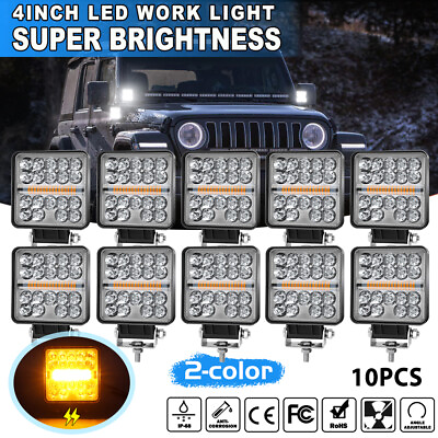 #ad 10PCS 4quot;inch Square LED Work Light Truck Spot Flood Lamp OffRoad Tractor SUV 12V $94.89