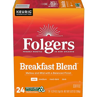 #ad Folgers Breakfast Blend Mild Roast Coffee Keurig K Cup Pods 24 Count Box $13.98
