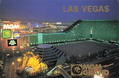 #ad Postcard NV Las Vegas MGM Grand Hotel Casino Theme Park Night Lion Gambling $6.01