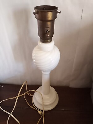 #ad Rare White Swirl Milk Glass Table Lamp $35.00