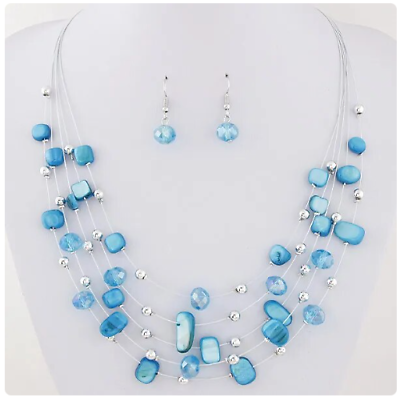 #ad Blue Crystal Necklace and Dangle Drop Earrings Fashion Jewelry Jewelry Gift $19.99