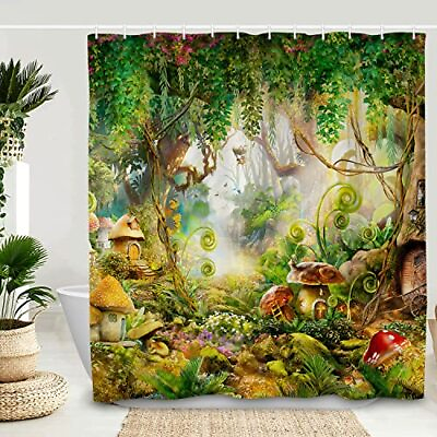 #ad Enchanted Forest Shower Curtain Fantasy Mushroom Wonderland Fairy Bathroom Wa... $31.78