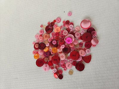 #ad Vintage Button Mixed Lot Pink Red Flat Shank Plastic Craft Supply $8.00