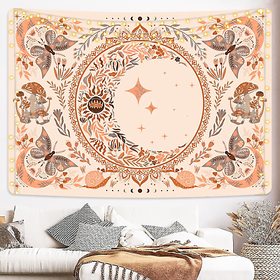 #ad Boho Vintage Tapestry Floral Leaves Butterfly Tapestries Aesthetic Moon and Star $17.62