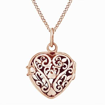#ad Romantic Filigree Heart Locket 14K Rose Gold Plated Silver Pendant For Women#x27;s $86.44