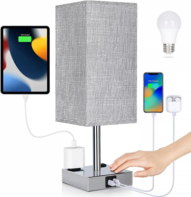 #ad Bedside Lamp with USB Ports Touch Control Table for Chrome Grey $53.45