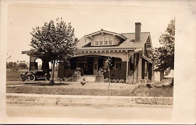 #ad Postcard Great Turn of the Century Home with Automobile Convertible RPPC Am $12.50