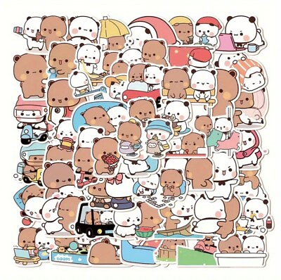#ad 25pcs Bear and Panda Bubu and Dudu Cute Kawaii Couple Lover Stickers gif $5.50