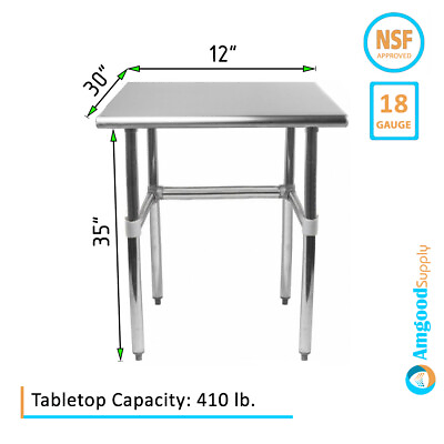 #ad 30quot; X 12quot; Stainless Steel Open Base Table NSF Prep Metal Work Table $159.95