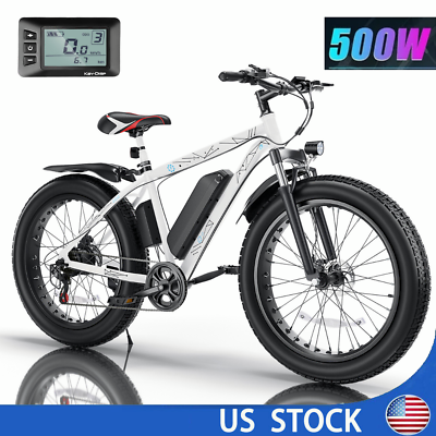 #ad SALE ⭐500W 48V 13AH Electric Mountain Bike 26quot; Fat Tire Snow Bicycle eBike w LCD $748.99