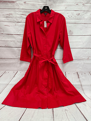 #ad Brand New Talbots Women Shirt Dress 12 Red Fit amp; Flare Belted Pockets Midi $44.95