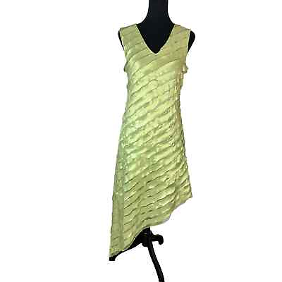 #ad Vintage Green Ruffle Sleeveless Asymmetrical Hem Dress Size Medium $40.00