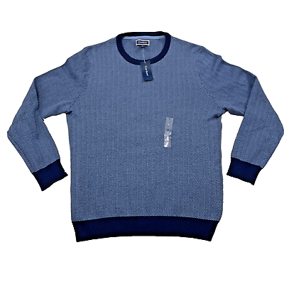 #ad New CLUB ROOM Sweater Mens L Blue Chevron Knit Preppy Cuff Jumper Crew L New $65 $25.00