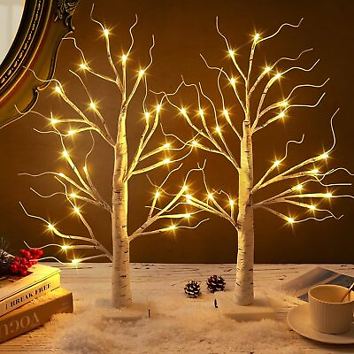 #ad Easter Tree Just put the Eggs Lighted Birch Tree Gift For Easter Decor 2 Pack $35.00