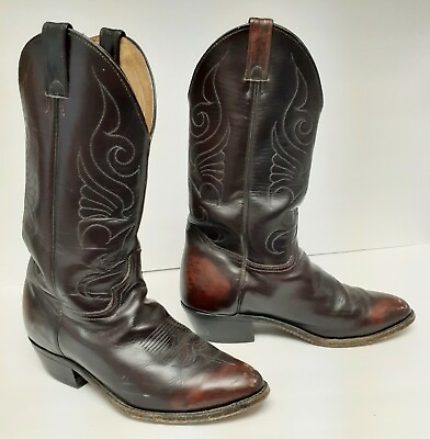 #ad Unbranded Vtg Boots Western Cowboy Leather USA Burgandy Wine Men#x27;s 9 B $68.85