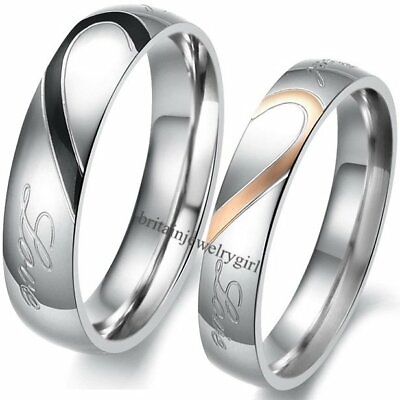 #ad Men Women Hisamp;Hers Heart Real Love Couple Matching Promise Ring Wedding Band $7.99