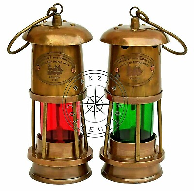 #ad Set Of 2 Antique Brass Minor Lamp Vintage Nautical Ship Boat Light Lantern Décor $55.46