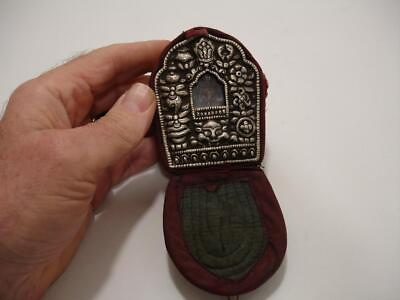 #ad Antique Silver Copper Tibetan Traveling Shrine Gau Box Cloth amp; Carrying Case #7 $149.99