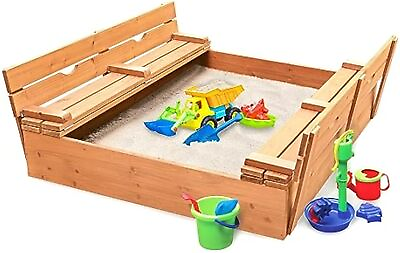 #ad Badger Basket Original Wooden Cedar Sandbox with Built in Bench Seats and Cover $115.86