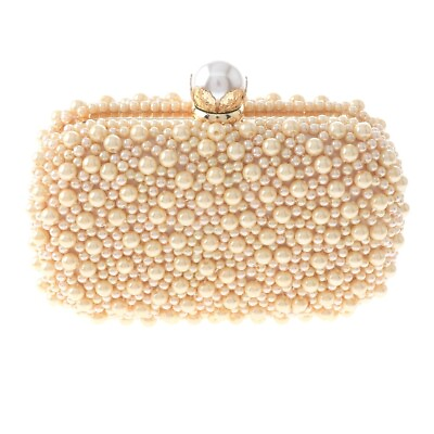 #ad Gold Tone Metal Champagne Pearl Clutch Evening Bag TLX017 CHP $47.99