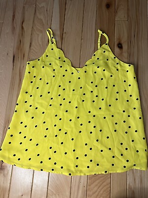 #ad Socialite Women#x27;s Scalloped V Neck Camisol In Blue Yellow Polka Dots Small $12.64