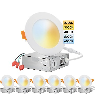 #ad 6 Pack PROCURU 4 Inch 2700K 6000K LED Color Selectable Ultra Thin Downlight $24.00