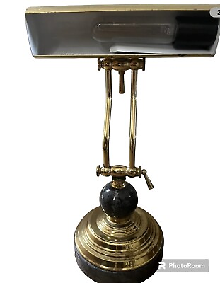 #ad Banker Desk Lamp Brass Dark Gray Marble Base Vtg $40.00