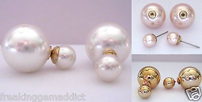 #ad White Pink or Gold Faux Pearl Earrings Front Back Double Designer Inspired $19.99